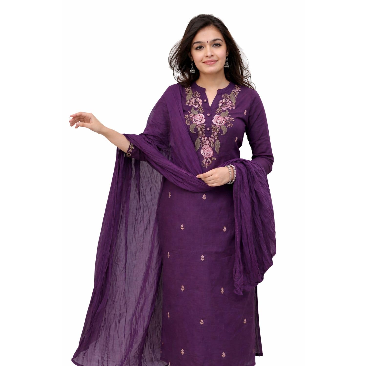 Women’s Rayon Kurta Set with Dupatta – Embroidered 3/4 Sleeve Stitched Kurta Pant Set-picture-51