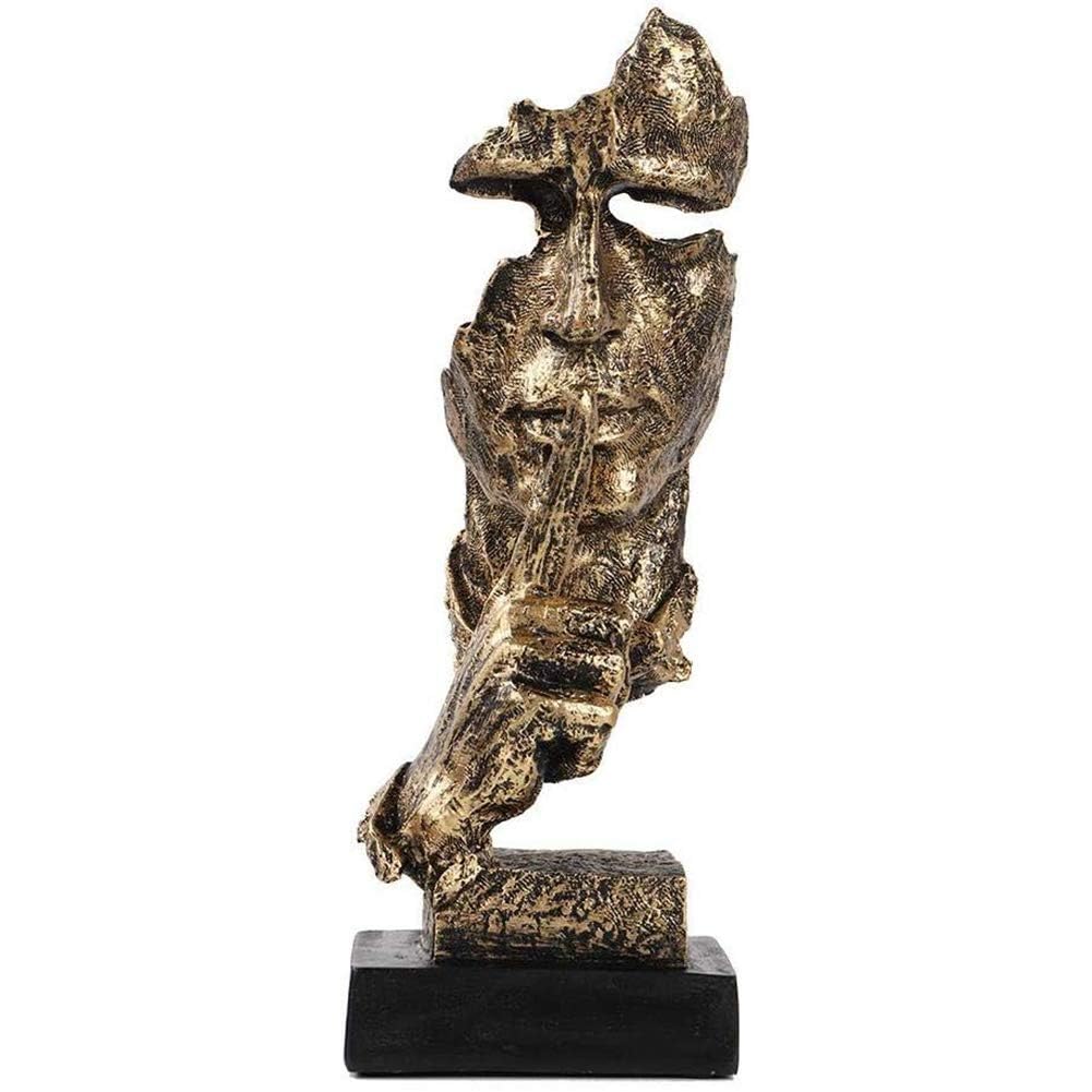 Benting Silence is a Golden Thinker Statue ，Resin Artwork Modern Home Décor，Abstract Handmade Creative Office Home Living Room Decorations Sculpture Bookshelf (Gold)
