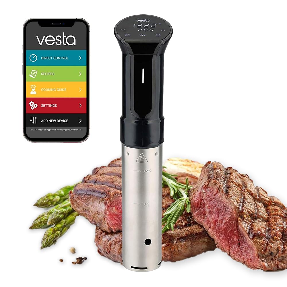 Vesta Precision Termocircolatore Domestico Imersa II SV82 ad Immersione per Cotture a Bassa Temperatura 1200W | Include l'app di controllo Wi-Fi | Volume massimo dell'acqua 30 litri (Nero)
