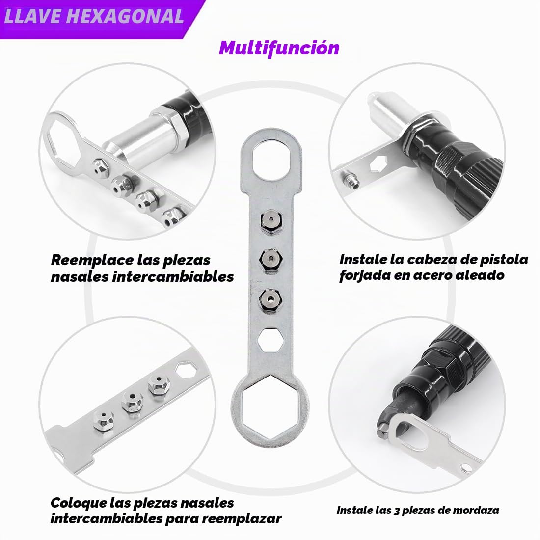 Swpeet - Kit de adaptador de pistola de remache eléctrica de aleación de acero negro de 211 piezas, incluye cabeza de remache de 2,4/3,2/4,0/4,8 mm de diámetro y llave de mango con kit de remaches