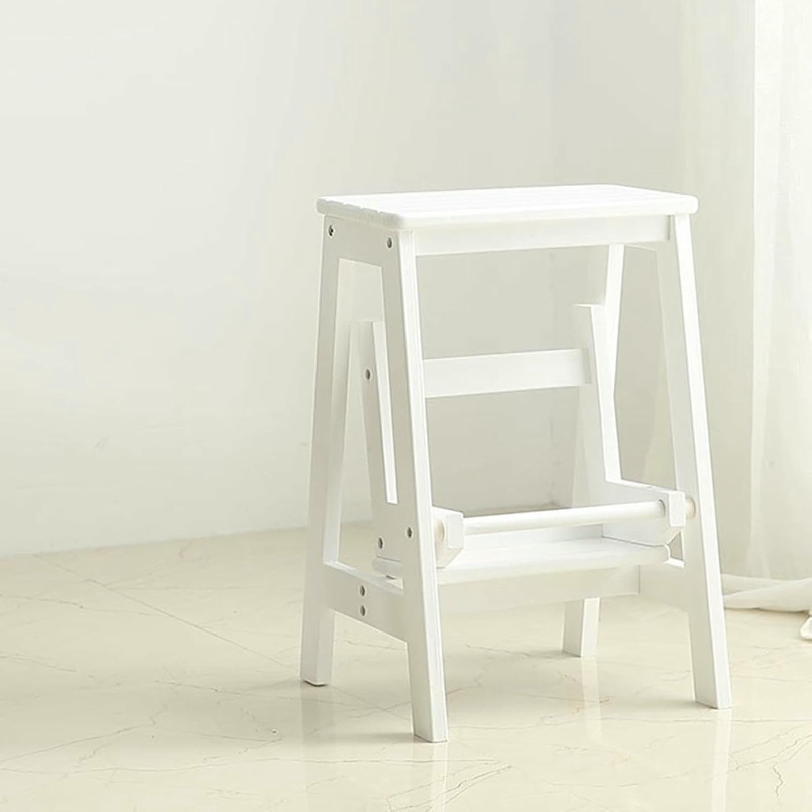 Taburete plegable madera 2 escalones para acceso y almacenamiento a la cocina diseño que ahorra espacio