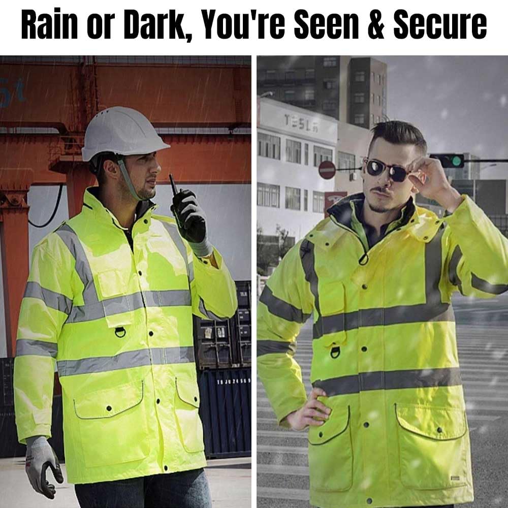 Chaqueta de alta visibilidad personalizada para hombre, certificado EN ISO 20471, impermeable, reflectante, ropa de trabajo de seguridad con forro desmontable, color amarillo y naranja, añade