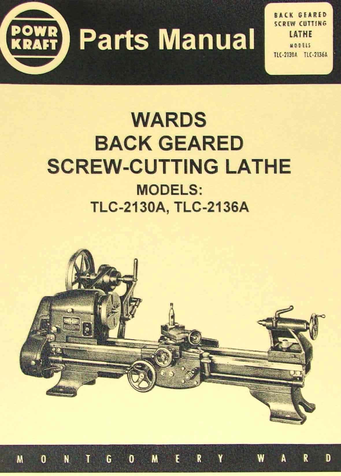 MONTGOMERY WARDS Powr-Kraft TLC-2130A & TLC-2136A Metal Lathe Part Manual