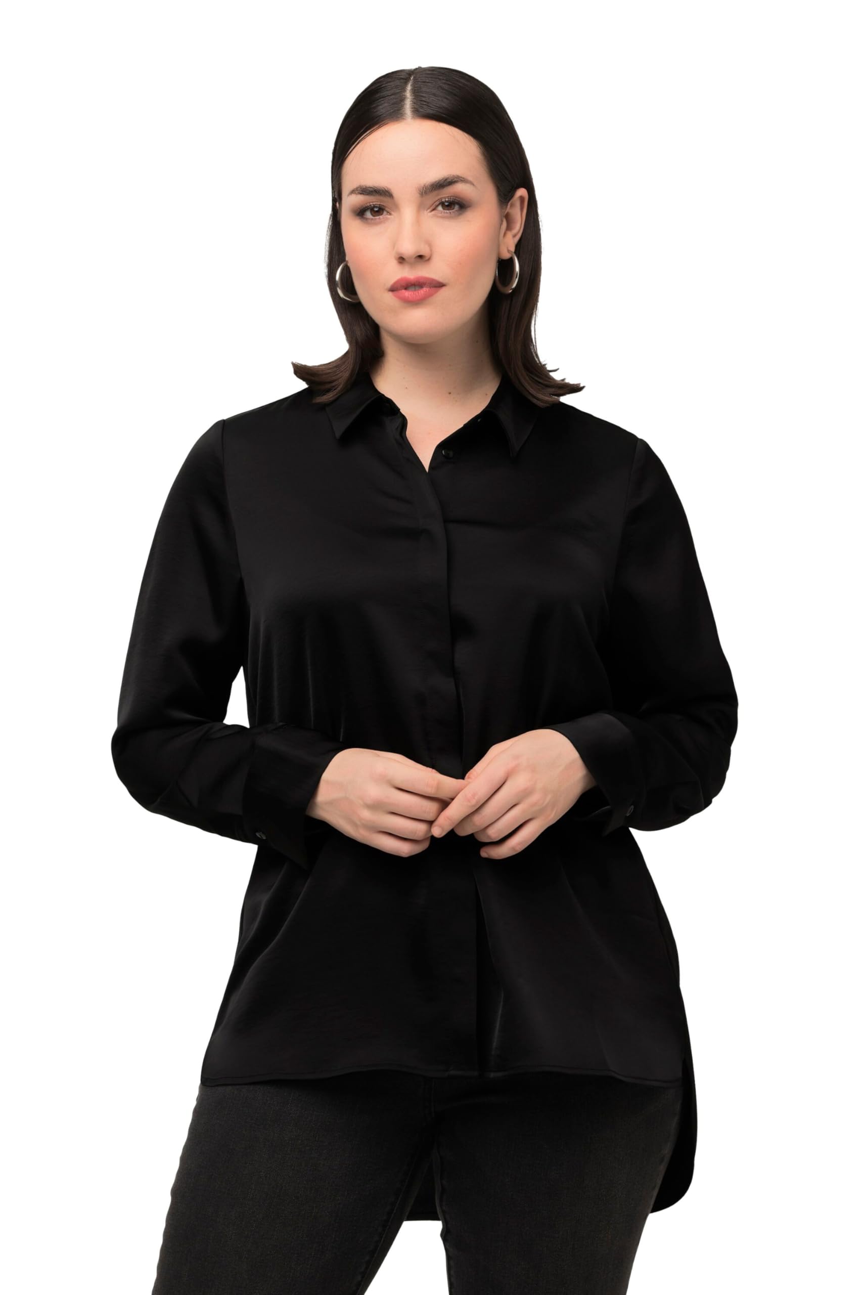 Ulla Popken Women's Hemdbluse Blusen, Schwarz, 28-30