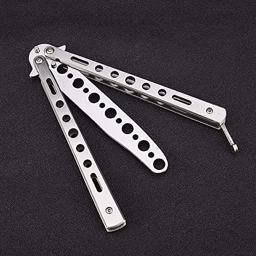 Image of Butterfly Knives Trainer with O-Ring Latch for Beginner, Balisong Trainer with Unsharpened Blade for Practicing Flipping Tricks, Stainless Steel Pocket Knives Trainer Tool (Silver)