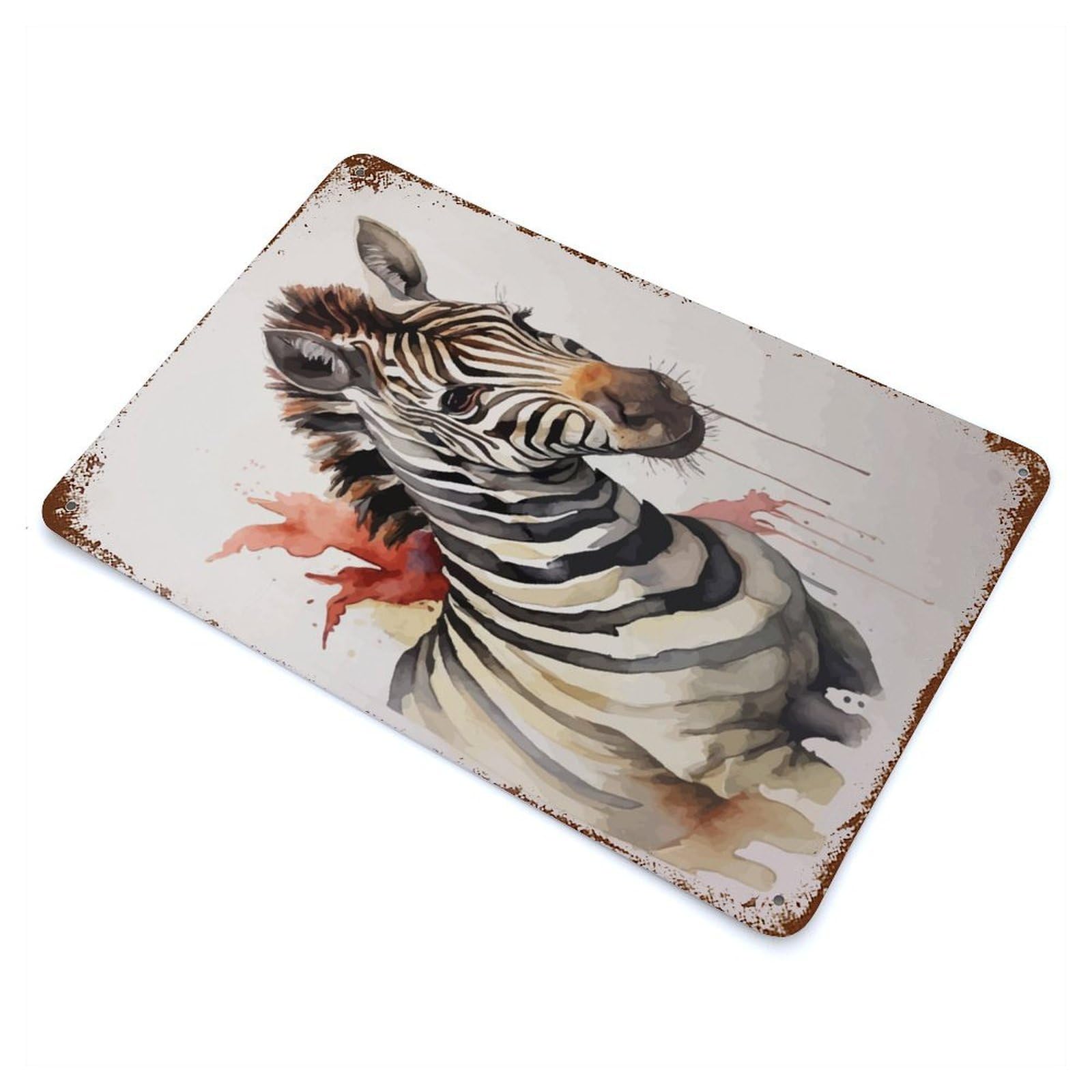Zebra Abstract Watercolor Rusty Metal Tin Sign 11.8"x7.9", for Basement, Hobby Room And Garage Decor, Retro Wall Decor