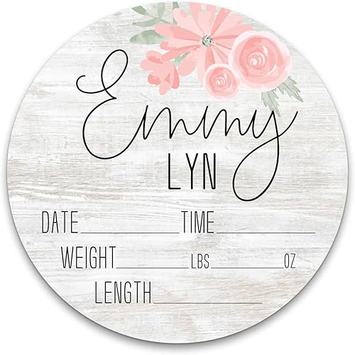 Birth Stat Sign Personalized for Newborn Baby, Soft Pink Flowers Design, Crib & Nursery Decor, Photography Prop, Baby Shower Gifts, Gender Reveal,