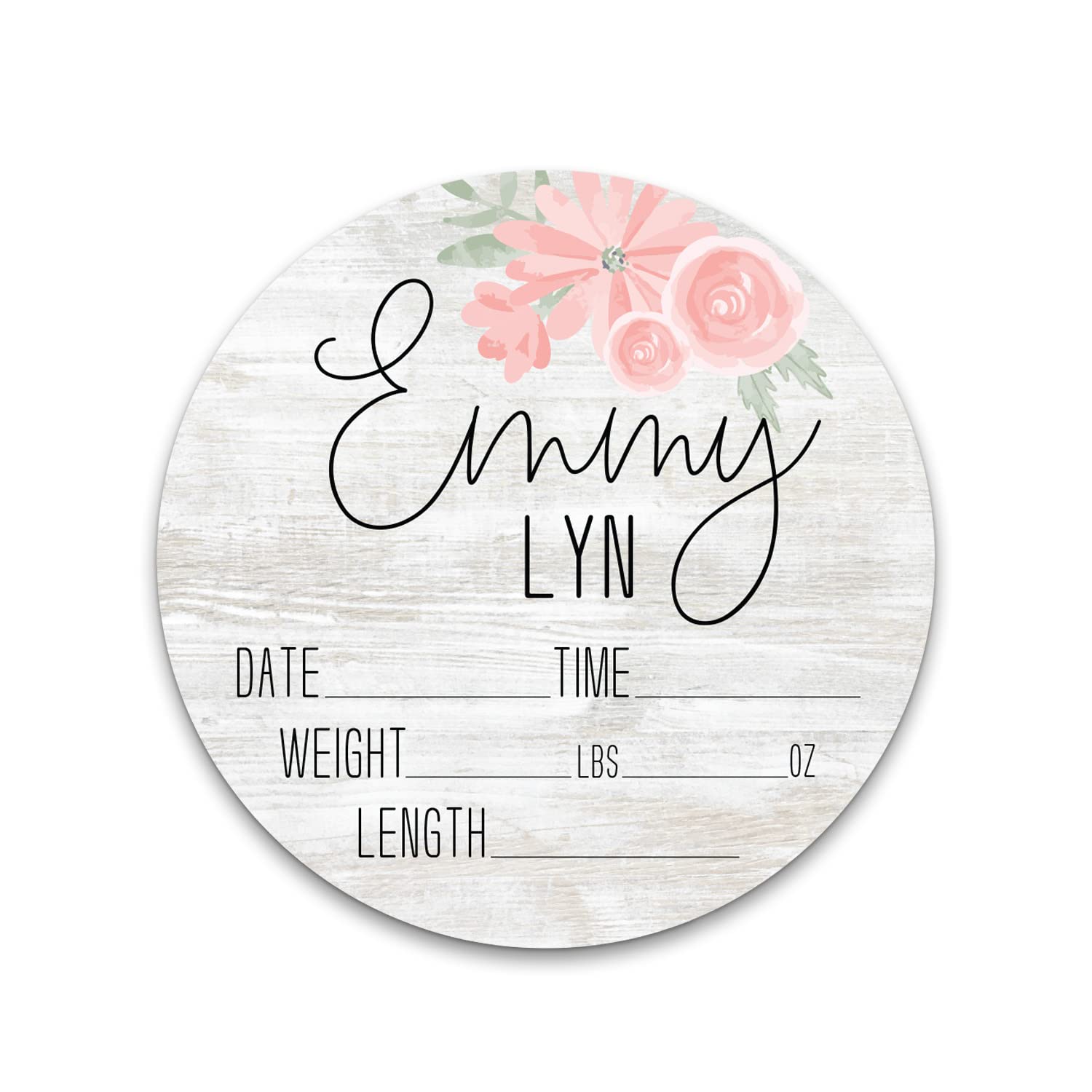Birth Stat Sign Personalized for Newborn Baby, Soft Pink Flowers Design, Crib & Nursery Decor, Photography Prop, Baby Shower Gifts, Gender Reveal, Pregnancy Announcement, Hickory Hollow Designs