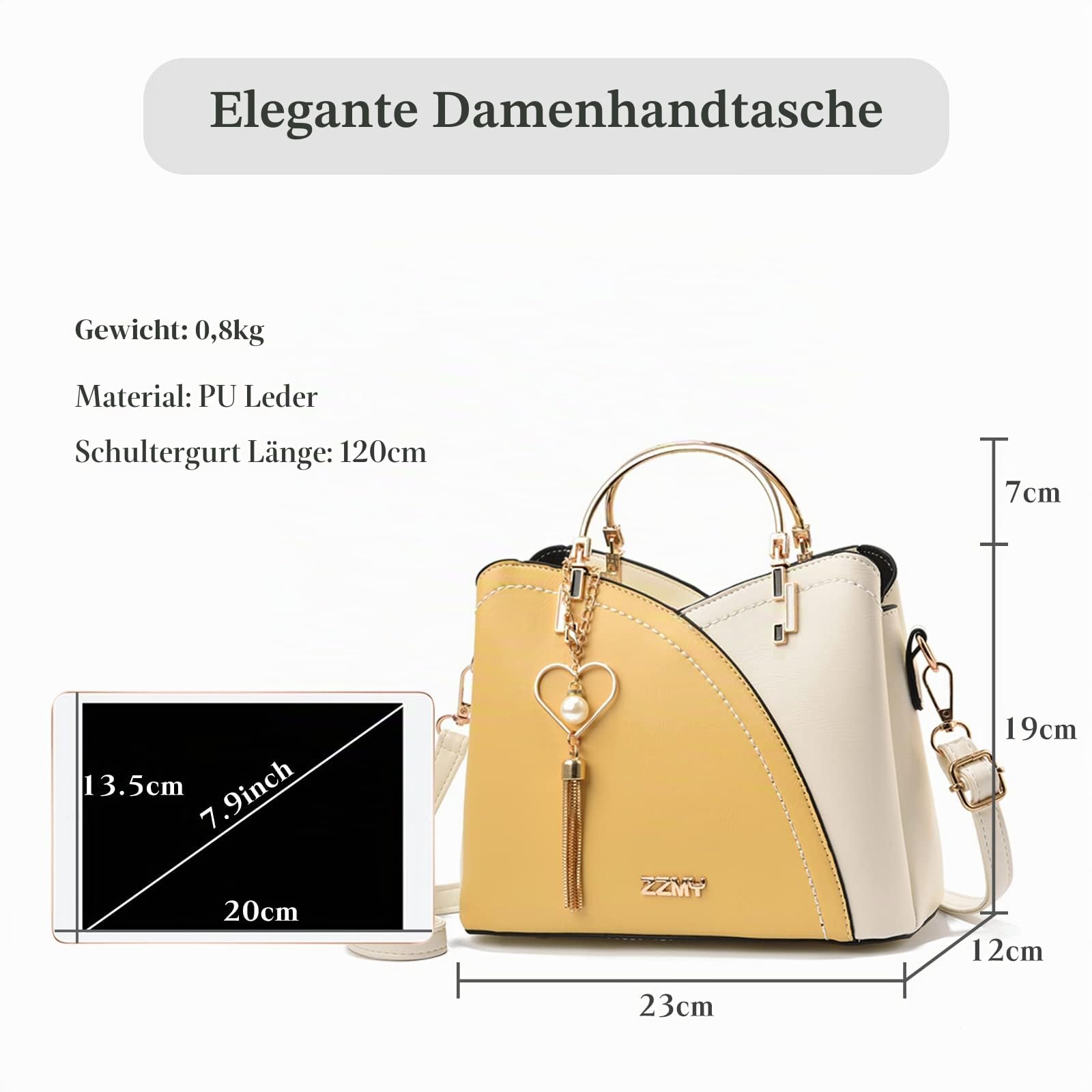 FANDARE Handtaschen für Damen Tote Beutel Umhängetaschen Wasserdicht Schultertasche Tragetasche PU-Leder Henkeltaschen mit Quaste für Arbeit Schule Shopper Reise Gelb