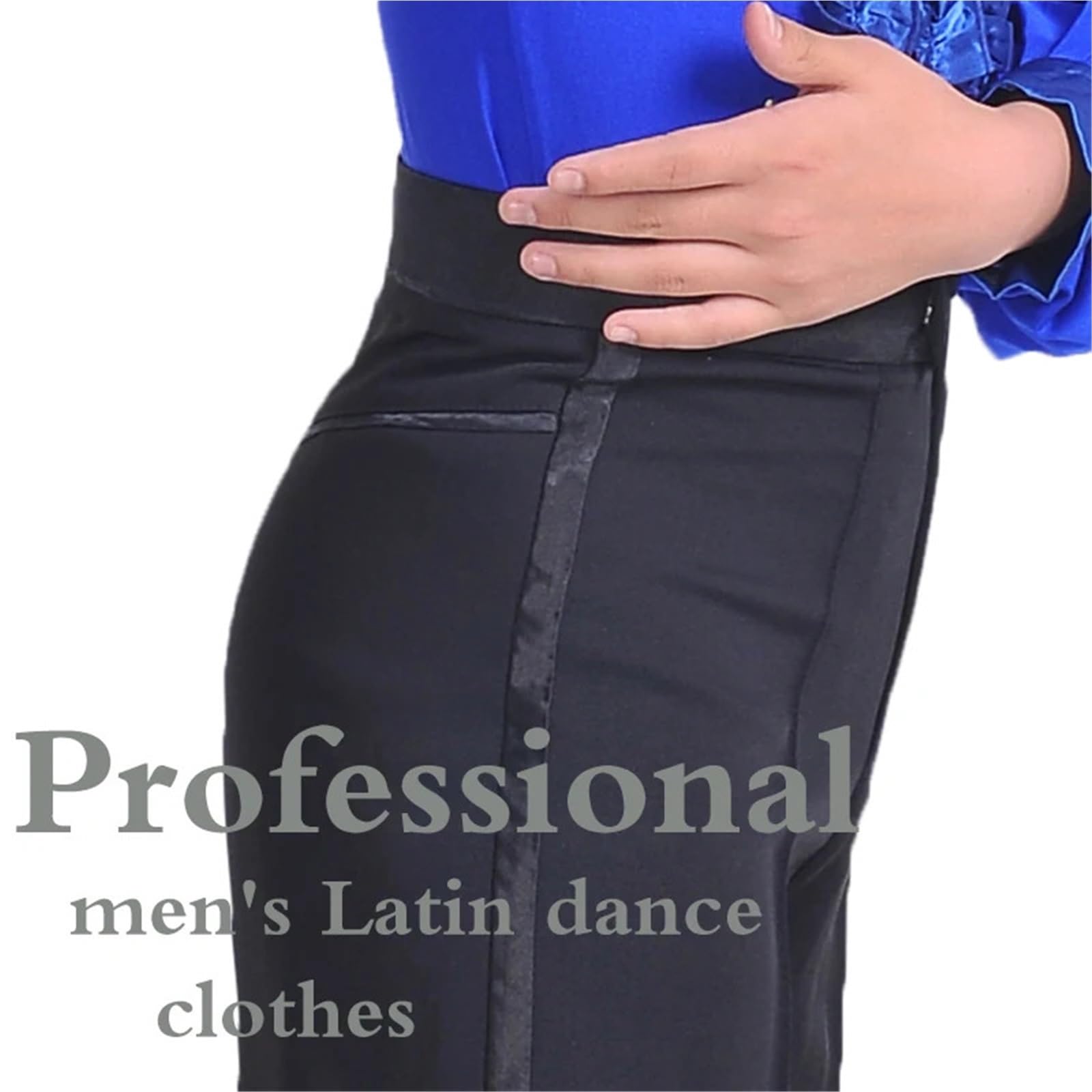 Latein Tanzhosen for Herren Schwarze Farbe Professionelle Männer Latin Dance Hosen Spandex Jungen Ballroom(17 Waist 55CM)