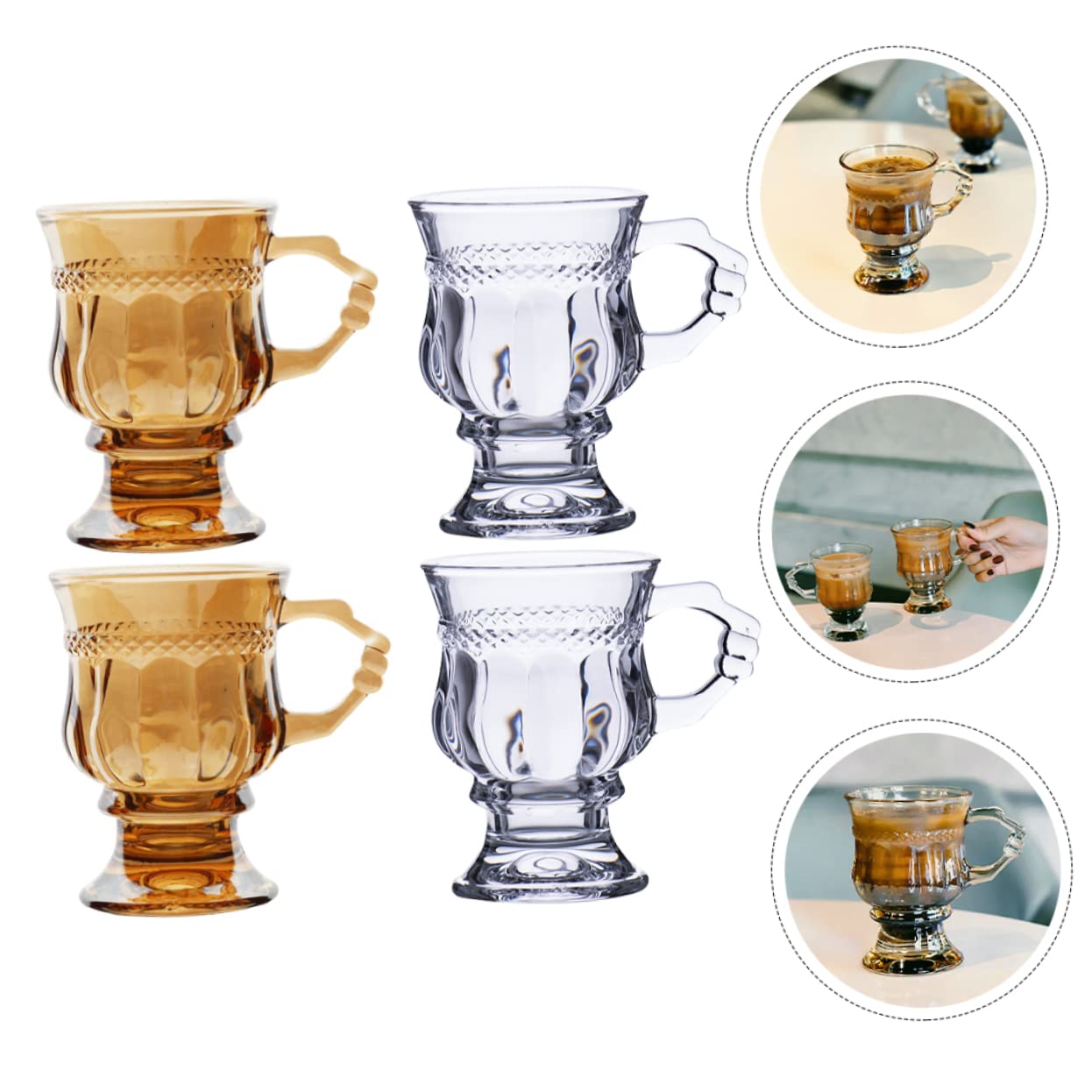 MAGICLULU Bicchiere in Vetro Goffrato Vintage Stelo, 4 Pezzi