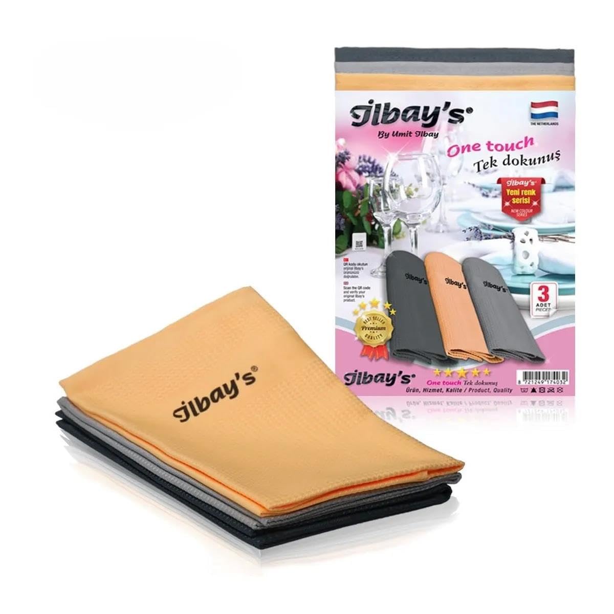 ilbay's Mikrofiber Nakışlı Süper Emici Temizlik Bezi 3'lü Paket Yeni Renk Serisi - 40x60 Cm.