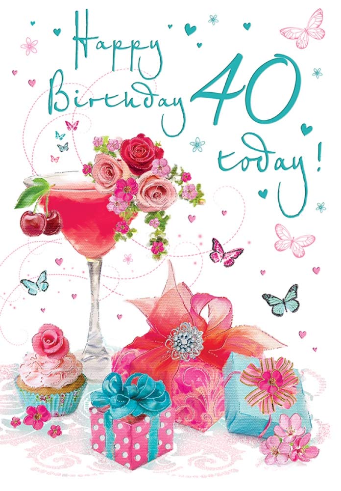 40th Birthday Card - Female - Cocktail - Glittered - Regal Quality NEW
