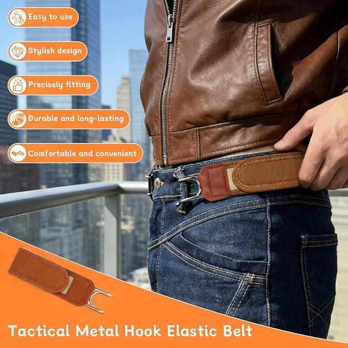 Buckleless Belt Hook, Metal Hook Tactical Elastic Belt, Adjustable Magic Tape No Buckle Edc Band, for Man Women - 4