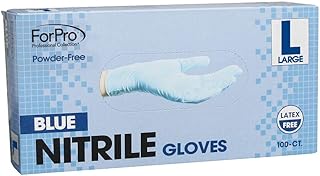 ForPro Disposable Nitrile Gloves, Powder-Free, Latex-Free, Non-Sterile, Food Safe, 4 Mil, Blue, Large, 100-Count