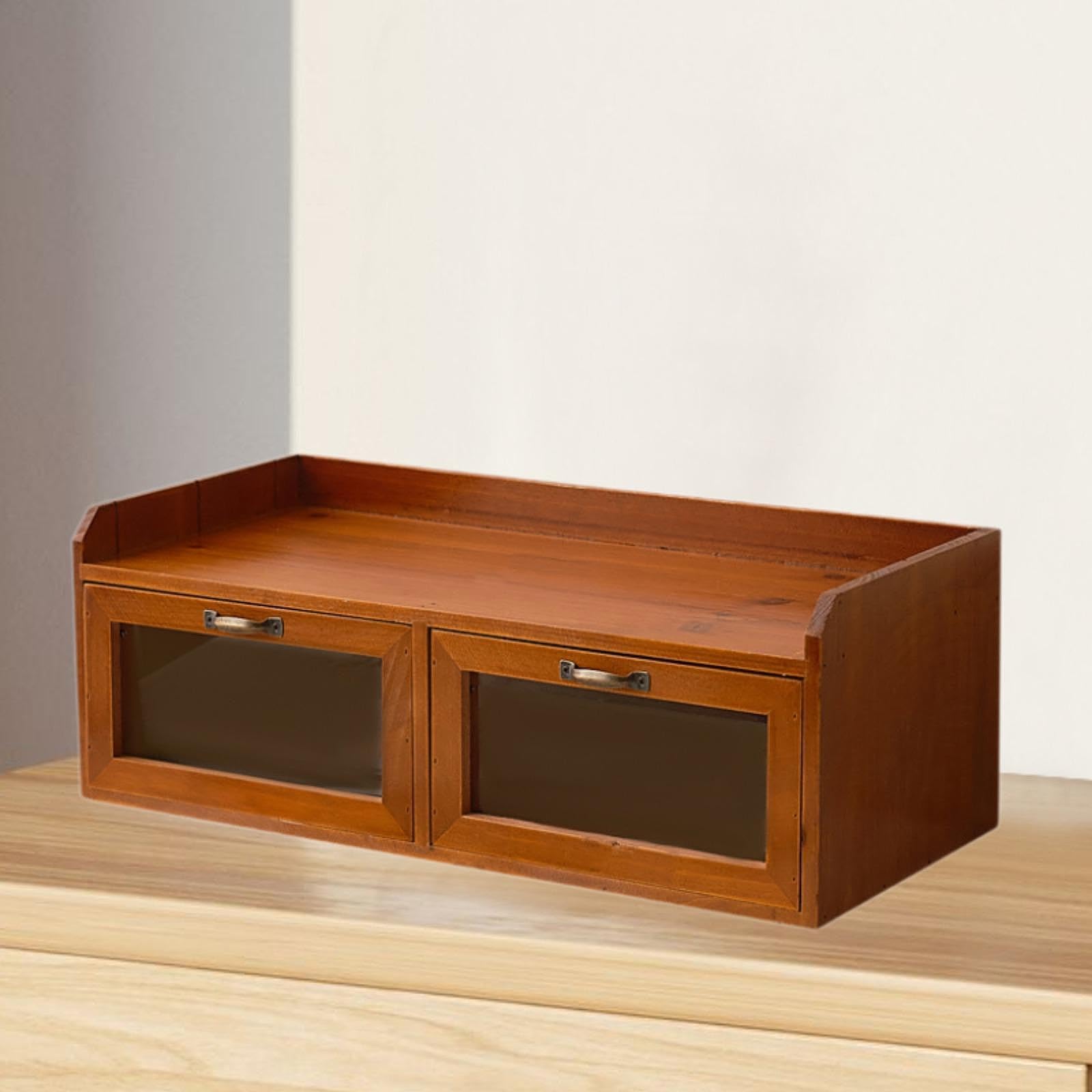 Schreibtisch Organizer Aus Holz mit Schubladen, Multifunktionaler Vintage Aufbewahrungsschrank, Aufbewahrungsbox für Kosmetikartikel, 2 Schubladen