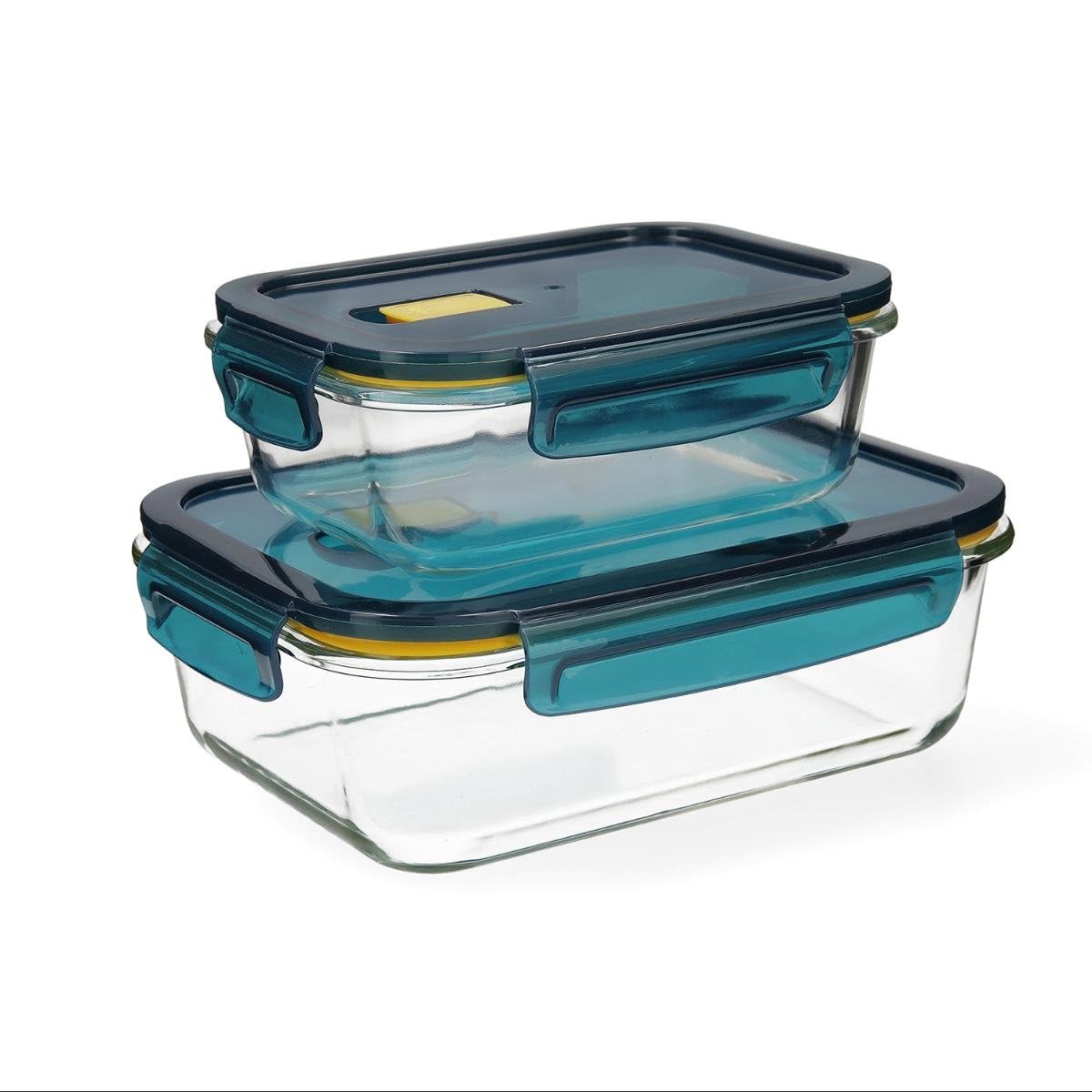 Quid Set of 2 Airtight Glass 64cl – 152cl PP Polypropylene Microwave Safe Freezer Safe