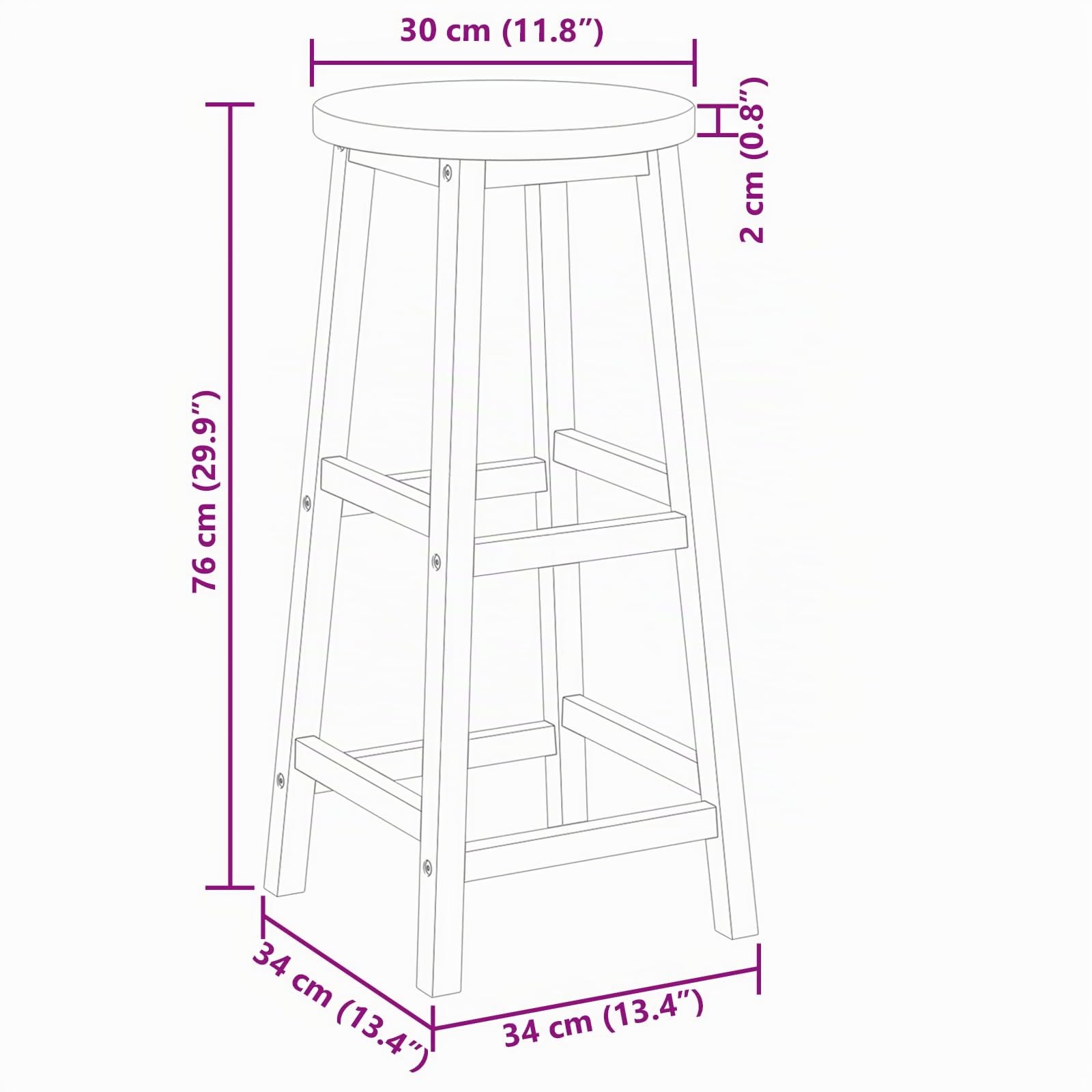 vidaXL Lot de 2 Tabourets de Bar, Chaise de Pub, Siège de Terrasse, Meuble de Bistrot Jardin Patio Extérieur, Bois d'Acacia Massif