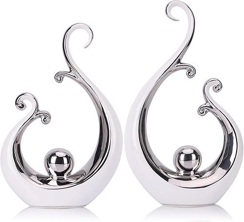 Estatua de cerámica decorativa blanca y plateada, centro de mesa de lujo de arte abstracto moderno, estantes blancos y plateados, decoración de mesa