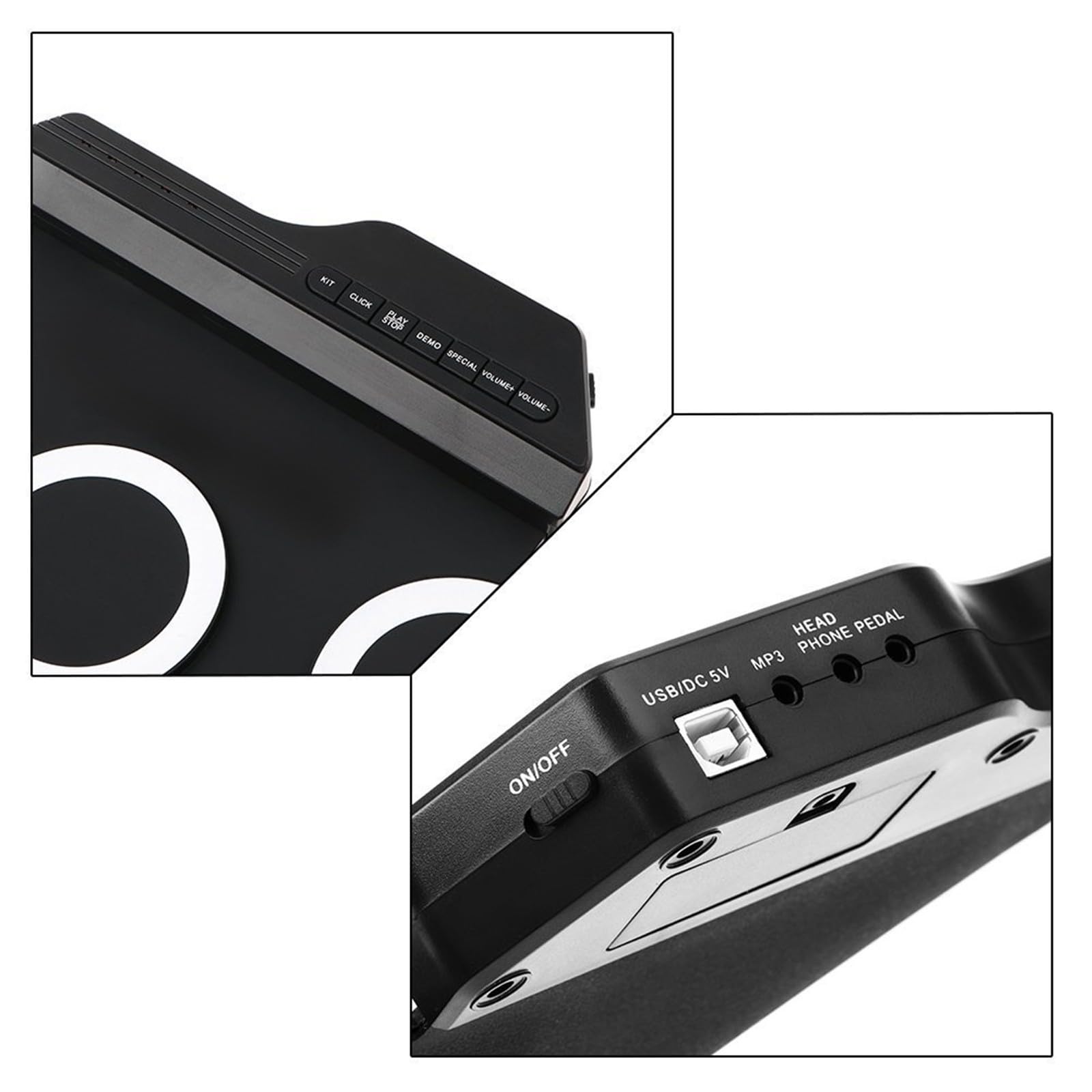 Faltbares elektronisches Schlagzeug Set, USB betrieben, ABS Textur, geeignet zum Tragen, inklusive Tonausgabe und mehreren Effekten, faltbare elektronische Trommel