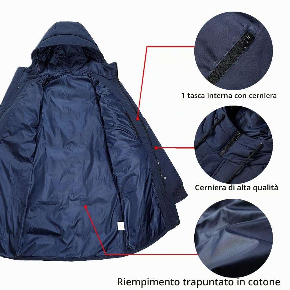 Cappotti invernali da uomo impermeabili con cappuccio antivento spessi parka lungo imbottito piumino
