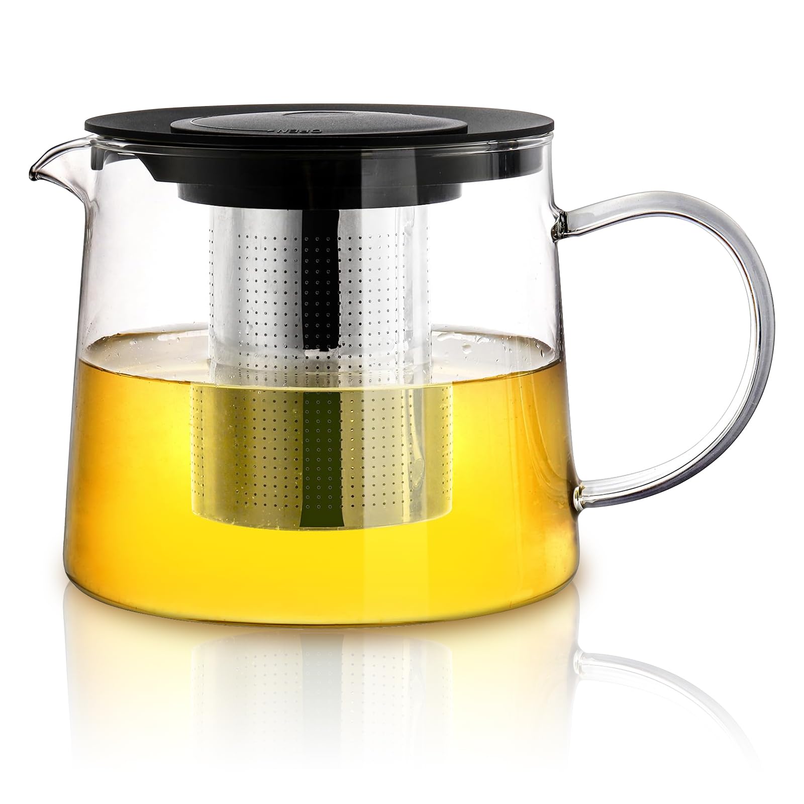 1.5L Glaskanne mit Sieb, Teekanne Glas Teekanne Mit Siebeinsatz, Hitzebeständige Glasteekanne, Glas Teapot, Ideal für Lose Blätter und Kräutertee und Saft, 21,5 x 15 x 13,5 cm