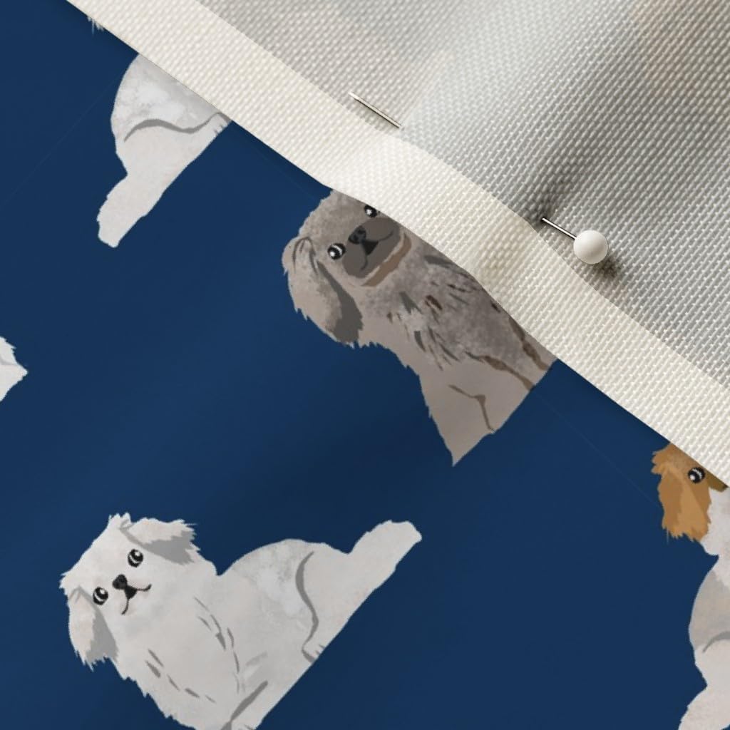 Spoonflower Fabric - Pekingese Dogs Pet Dog Cute Colors Navy Toy Breed Chinese Blue Printed on Upholstery Velvet Fabric Fat Quarter - Upholstery Home Decor Bottomweight Apparel