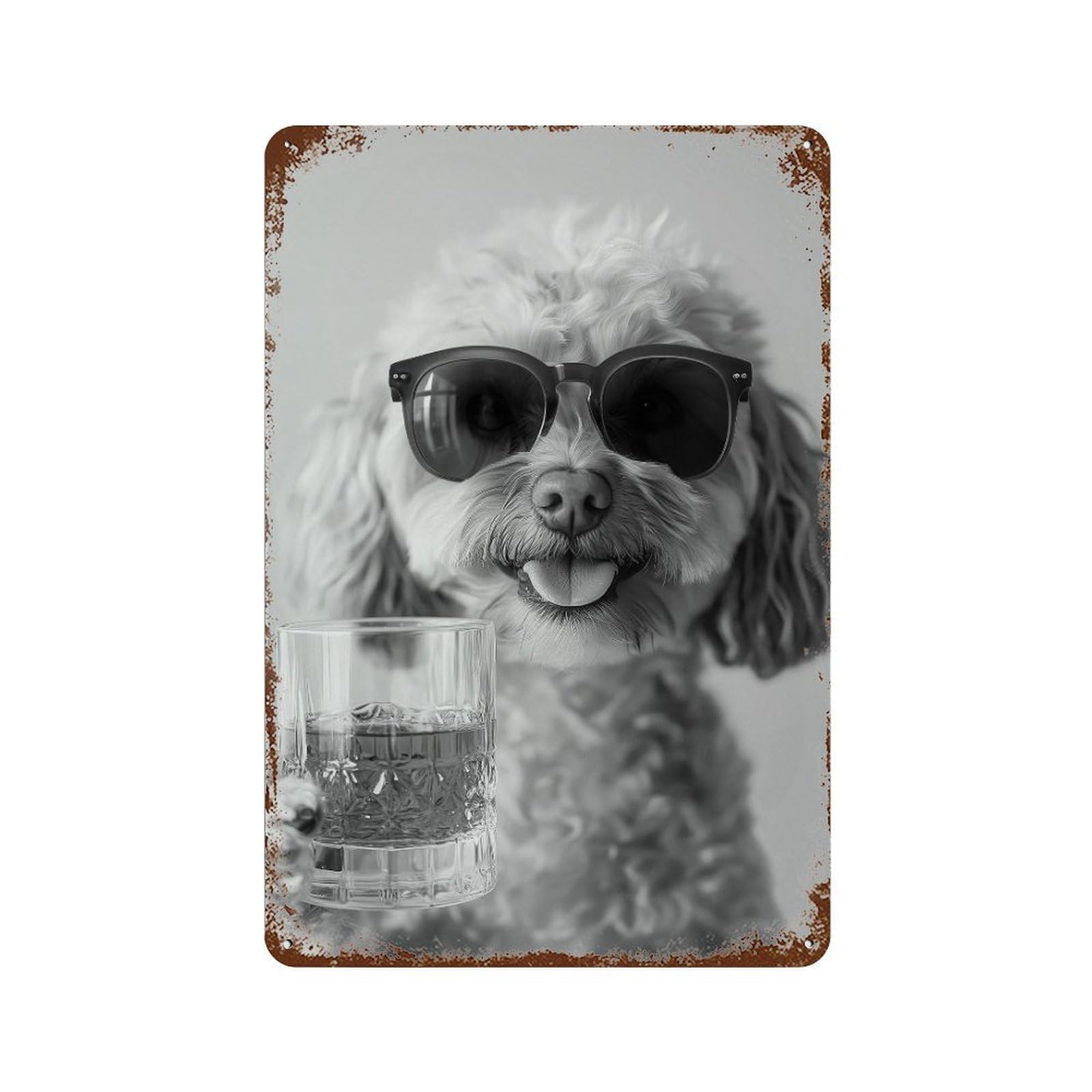 xiaoxiaoshen Cavapoo Drinking Whiskey Wall Decor Art Metal Tin Poster Modern Home Decor Art Home Bar Shop Decorations Vintage Sign 30x20cm