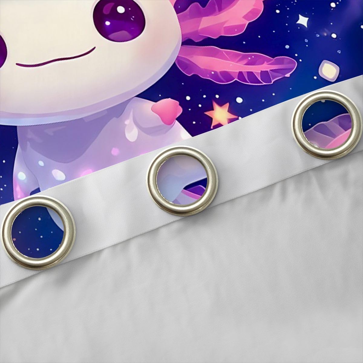 Feelyou Cute Purple Axolotl Blackout Curtains Starry Universe Darkening Drapes for Bedroom Living Room Decor Cartoon Salamander Thermal Insulated Shades Window Treatments, 2 Panels 38 x 54 Inch