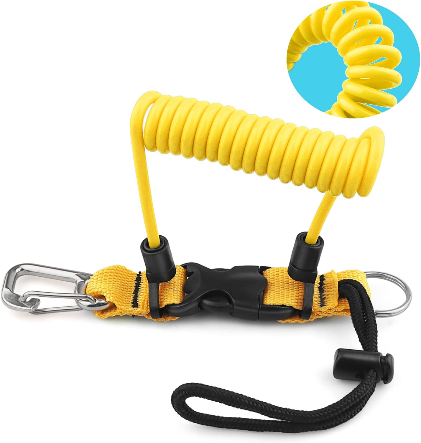 Scuba Diving Coil Landyard, Stainless Steel Spring Coiled Camera Lanyard with Quick Release Metal Buckle