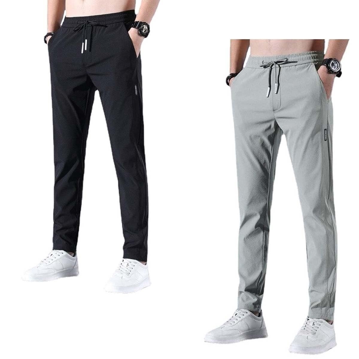 GOUJIAN Men's Long Leisure Trousers, Sports, Breathable, Training, Jogging Trousers With Elastic Waistband And Drawstring, S-5XL sweatpants(Black+green,4XL)