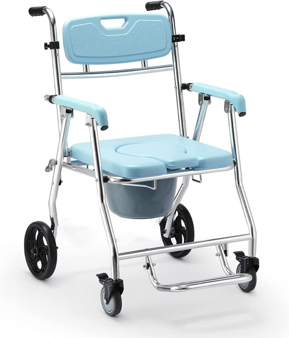 Folding Reclining Shower Commode Wheelchair for Adults, Seniors & Patients | Lightweight Aluminum Frame | Foldable Waterproof Bath & Toilet Chair | Detachable Commode Bucket | Locking Wheels-image-35
