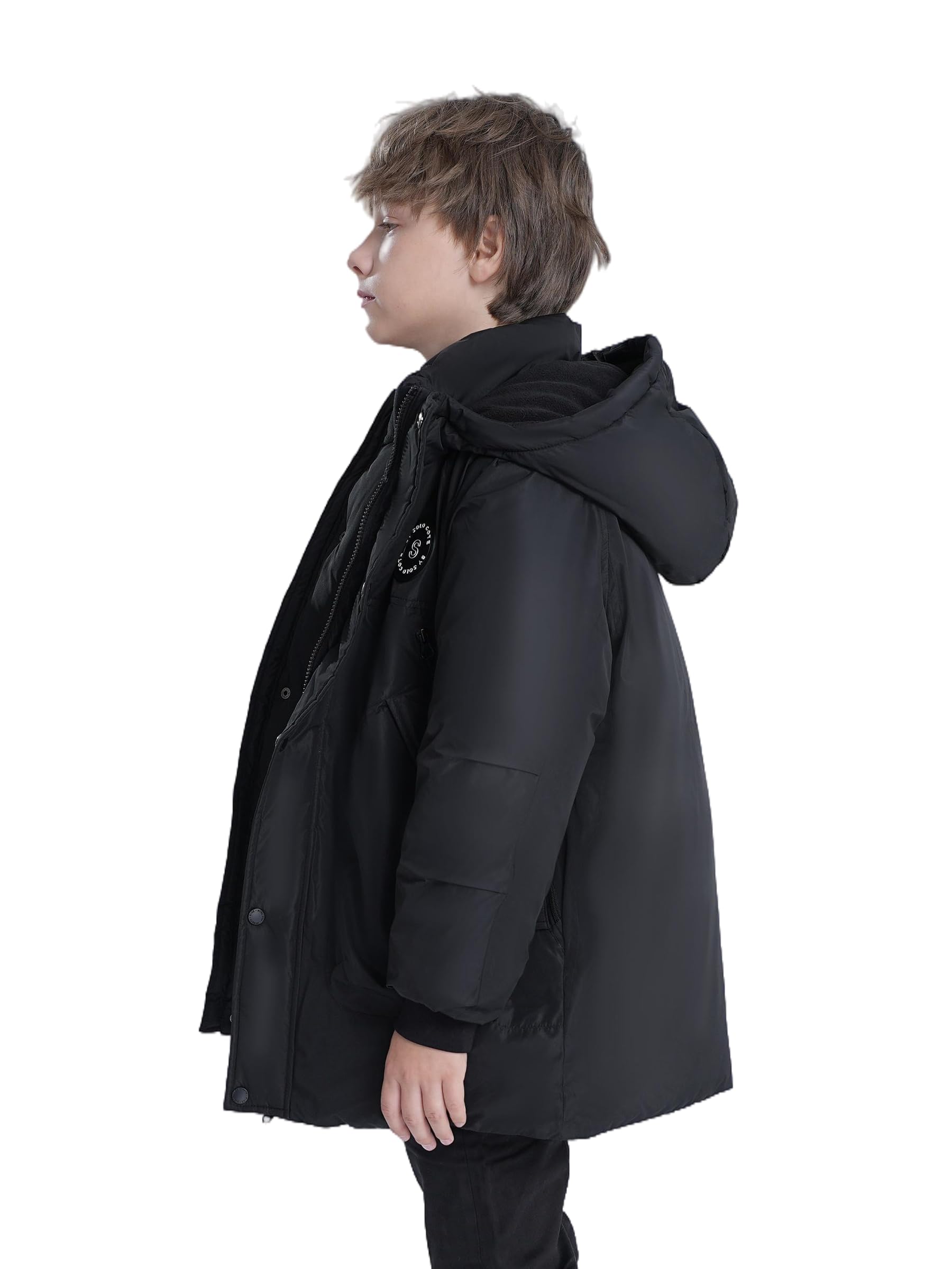 Sunny Sprout Manteau garçon hiver - Doudoune épaisse avec capuche polaire et manches coupe-vent