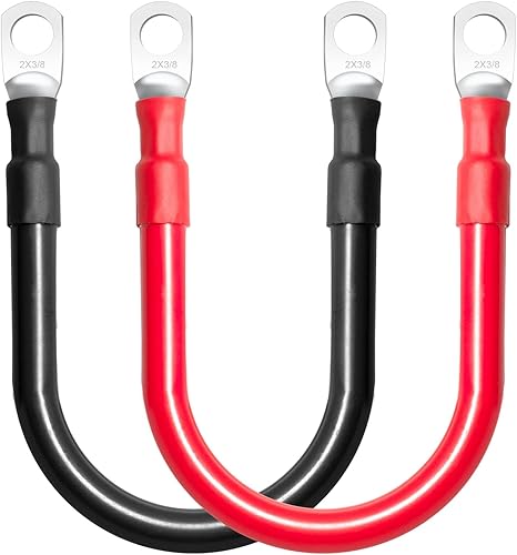 Miniatura 1 de MILAPEAK Cables de batería de 2 AWG, juego de cables inversores de batería marina de calibre 2 de 1 pie con terminales de 38 pulgadas (positivos y