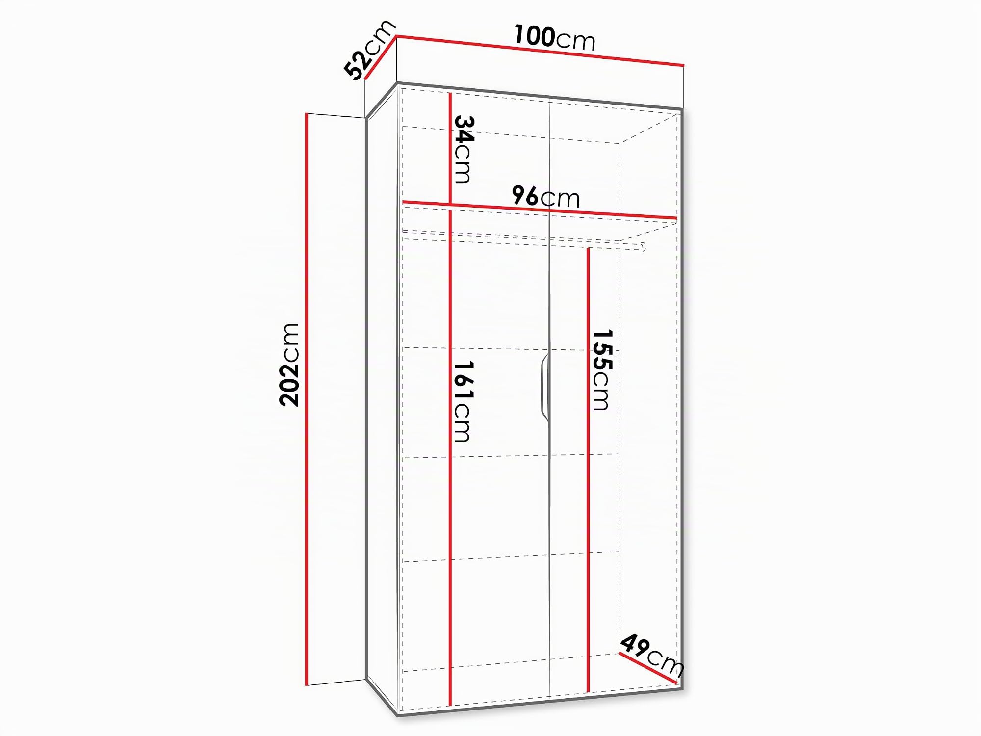 Mirjan24 Kleiderschrank mit Einlegeböden und Kleiderstange Midere 100, Vielseitiger Drehtürenschrank, Elegantes Kleiderschrank 2-türig (Weiß)