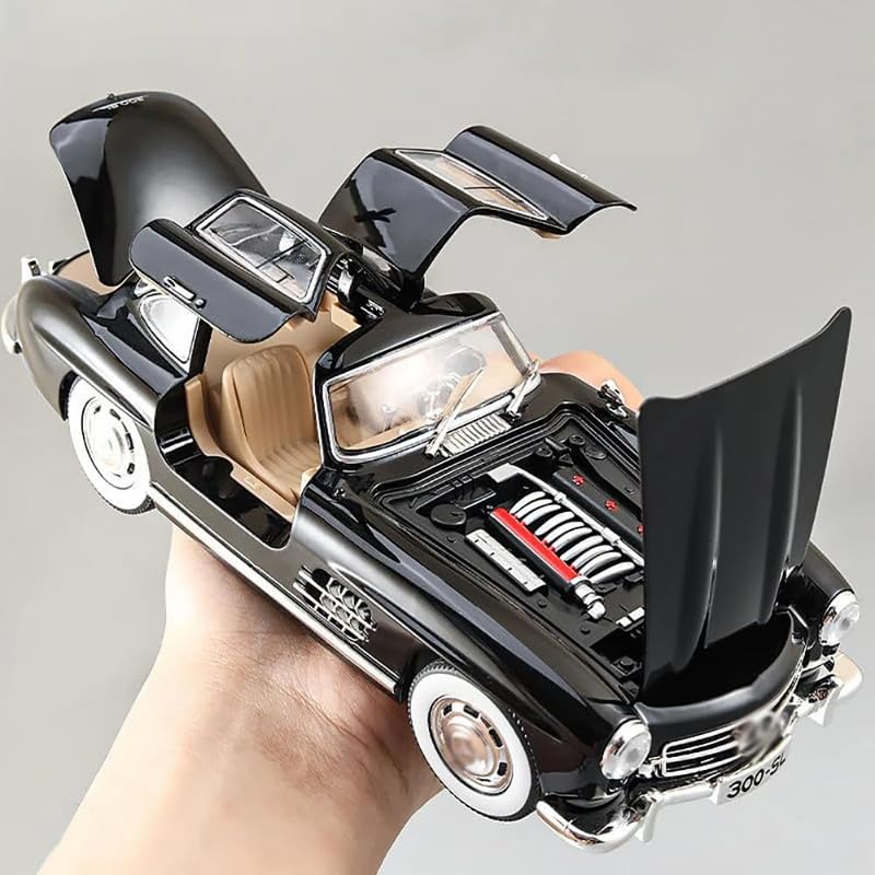 Image of Kids Model 1:24 Vintage 300 SL Classic Die Cast Metal Car Pull Back Action Opening Doors with Realistic Engine Sound Lights Toy Car Gift for Boys - Blue