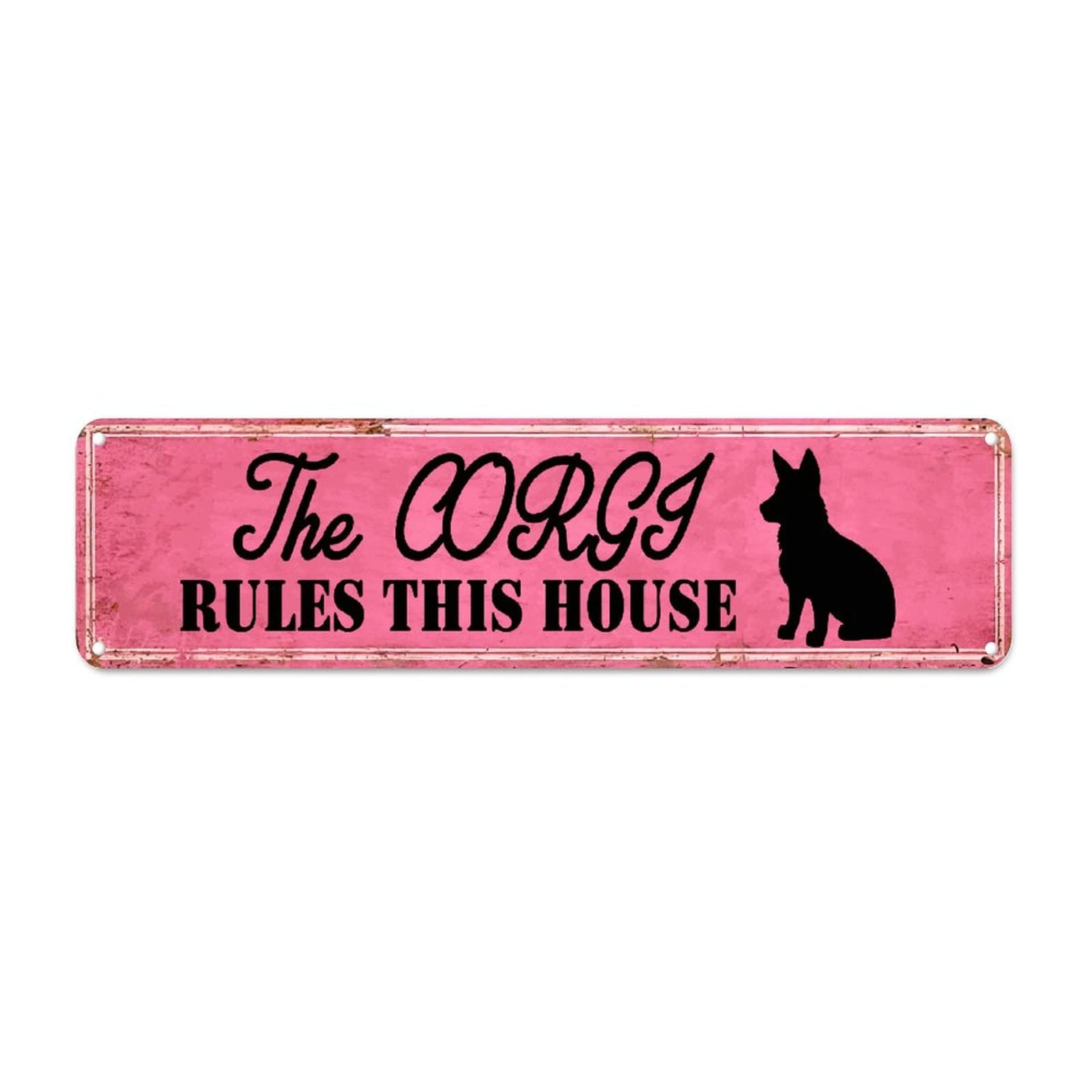 The Corgi Rules This House Vintage Tin Signs Art Plaque Aluminum for Home Kitchen Garden Wall Pub Club Coffee Funny Decor 4x16 Inch