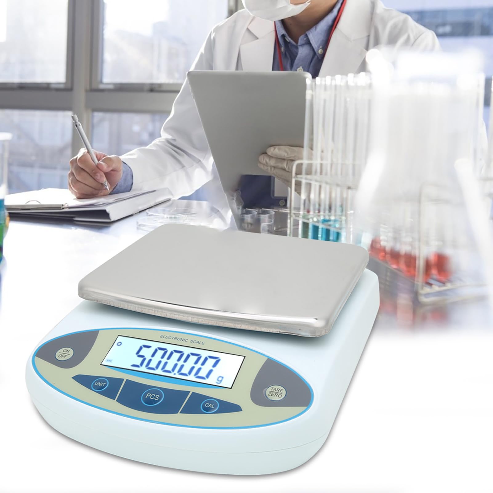 Balanza de laboratorio digital de capacidad de 5000 g con resolución de 0,01 g, báscula electrónica de pesaje de alta precisión para aplicaciones industriales, de joyería y de