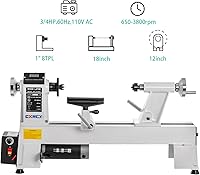 Vista 2 de CXRCY Torno de madera de 12" x 18", máquina de torno de madera de sobremesa 3/4 HP Velocidad infinitamente variable 650-3800 RPM con gafas