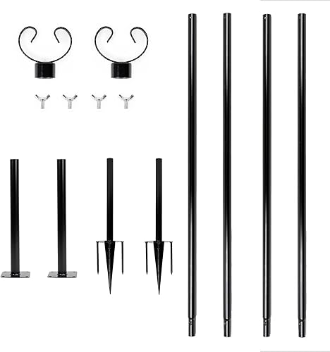 Miniatura 2 de Postes de cadena de luces – Postes de metal para exteriores de 9 pies con ganchos para colgar luces de cadena, adecuados para jardín, patio trasero,