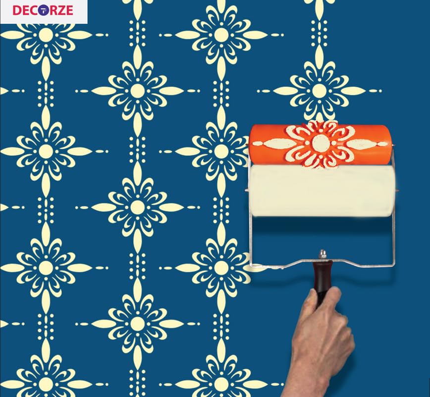 Image of Bold Daisy Pattern Paint Roller - 6-Inch Embossed Decorative Rubber Roller for Wall Art, Home Makeovers & DIY Design (DPR-10)