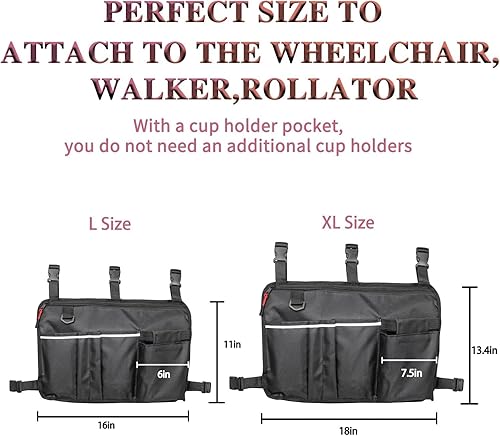 Miniatura 2 de Bolsa grande para andadores con soporte para tazas de agua, cesta para andar, bolsa de almacenamiento plegable para andadores, bolsa lateral para