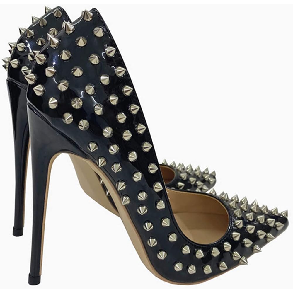 Tacchi alti a punta borchiati da donna con tacco a spillo da 4,7 pollici borchiati slip on abito da sposa scarpe da sera pelle/Black/39EU
