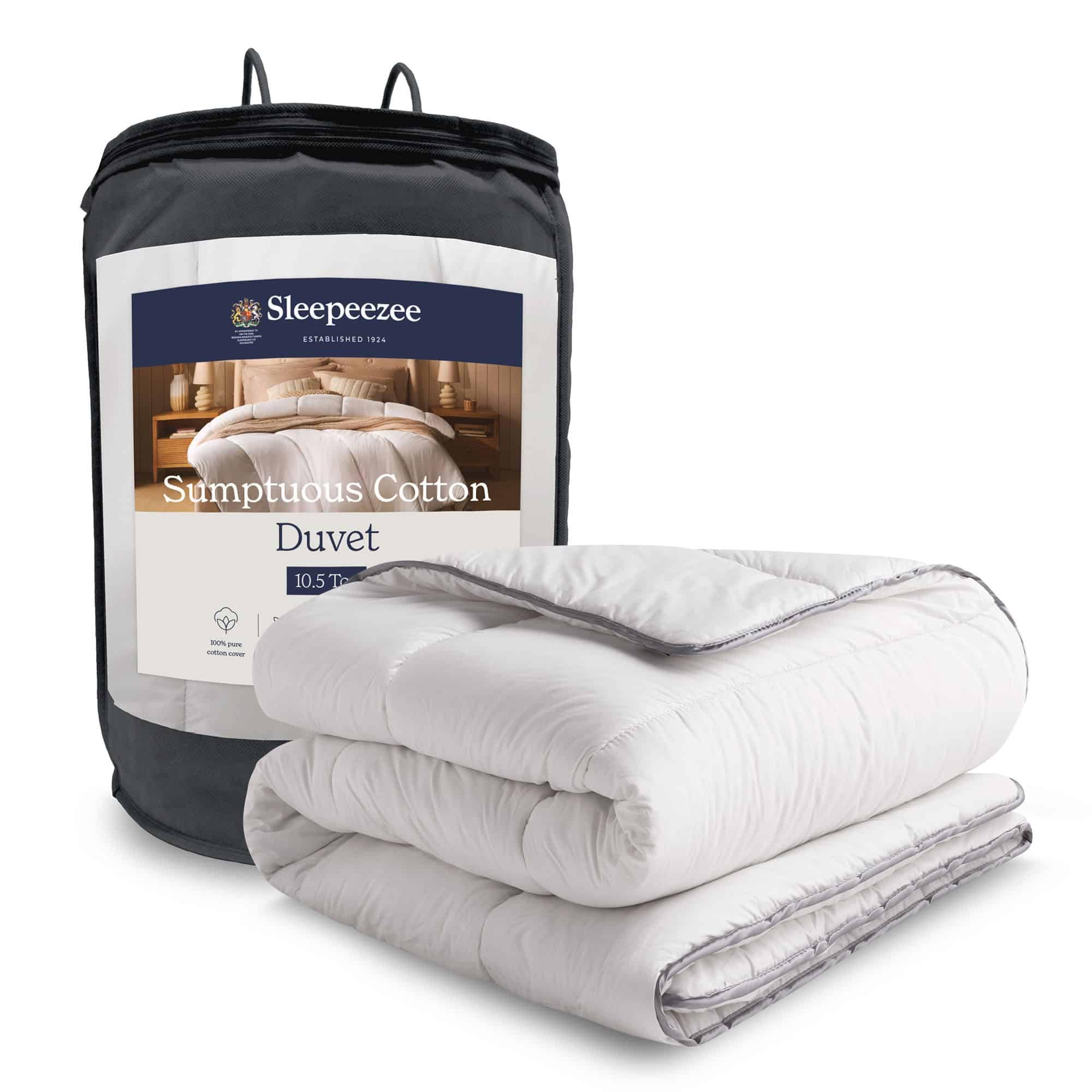 Sleepeezee White Sumptuous Cotton 10.5 Tog Duvet King - 100% Cotton Naturally Breathable Quilt - Temperature Regulating Year-Round Comfort - Anti-Allergy Filling - Soft Luxury Feel, Machine Washable