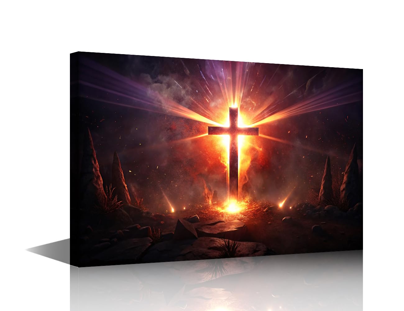 TISHIRON 1 Piece Living Room Decor Jesus Christ Crucifix Wall Art Canvas Christian Cross Painting Framed Artwork for Bathroom Bedroom Kitchen Living Room Home Decor 18" Wx12 H