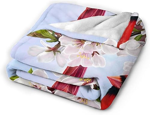 Miniatura 2 de Perinsto Manta de pájaros cardenales rojos y flores de cerezo, ultra suave y cálida para todas las estaciones, manta decorativa de forro polar para