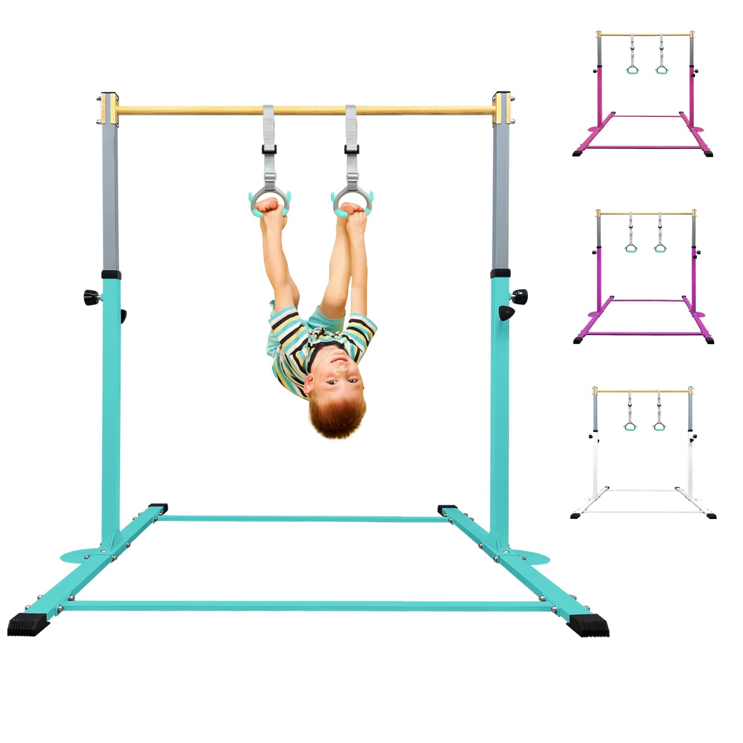 HomeSun Gymnastikstange für Kinder Robuste Kip Bar mit Ringen horizontale Turnreck für Heimtraining Höhenverstellbar 90-150cm Trainingsgerät bis 100 kg Alter 3-15