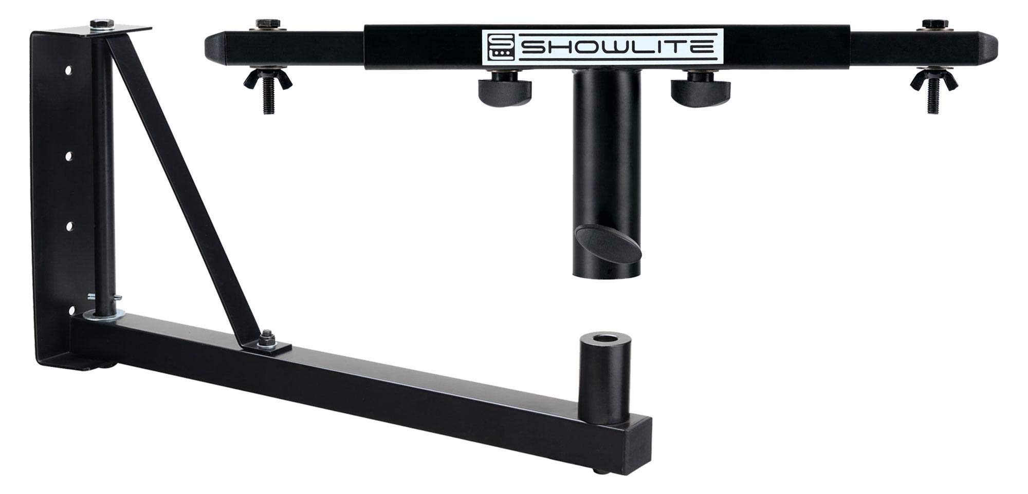 Set Trave Trasversale Showlite SAT-02 T con Supporto a Parete per Casse (Robusto Supporto a Parete con Flangia da 36 mm incluso con traversa adatta per 2 faretti) Nero