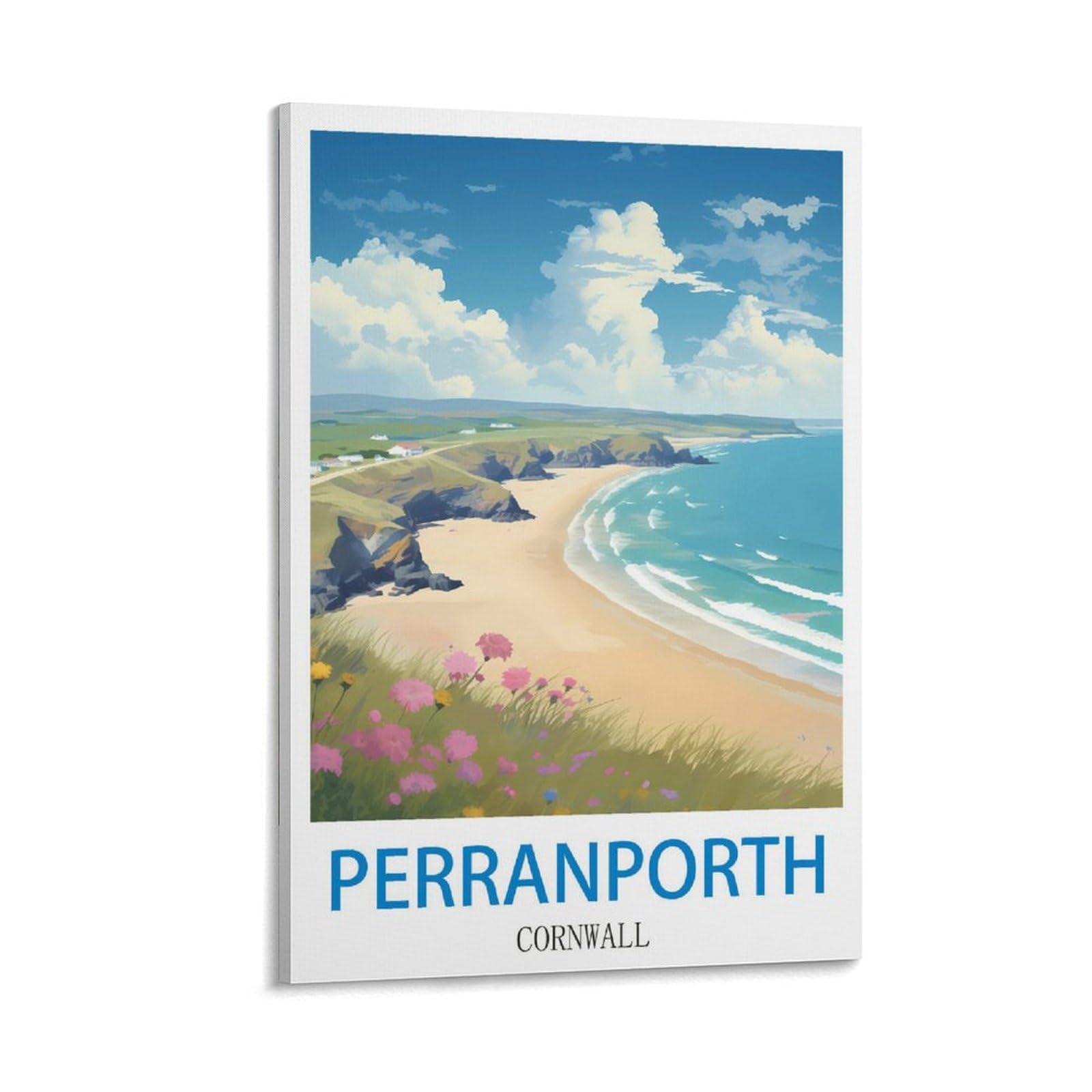 Zhilijing Frame-Style Perranporth Cornwall Vintage Travel Posters 12X18inch(30X45cm) Decorative Painting Canvas Wall Posters And Art Picture Print Modern Family Bedroom Decor Posters