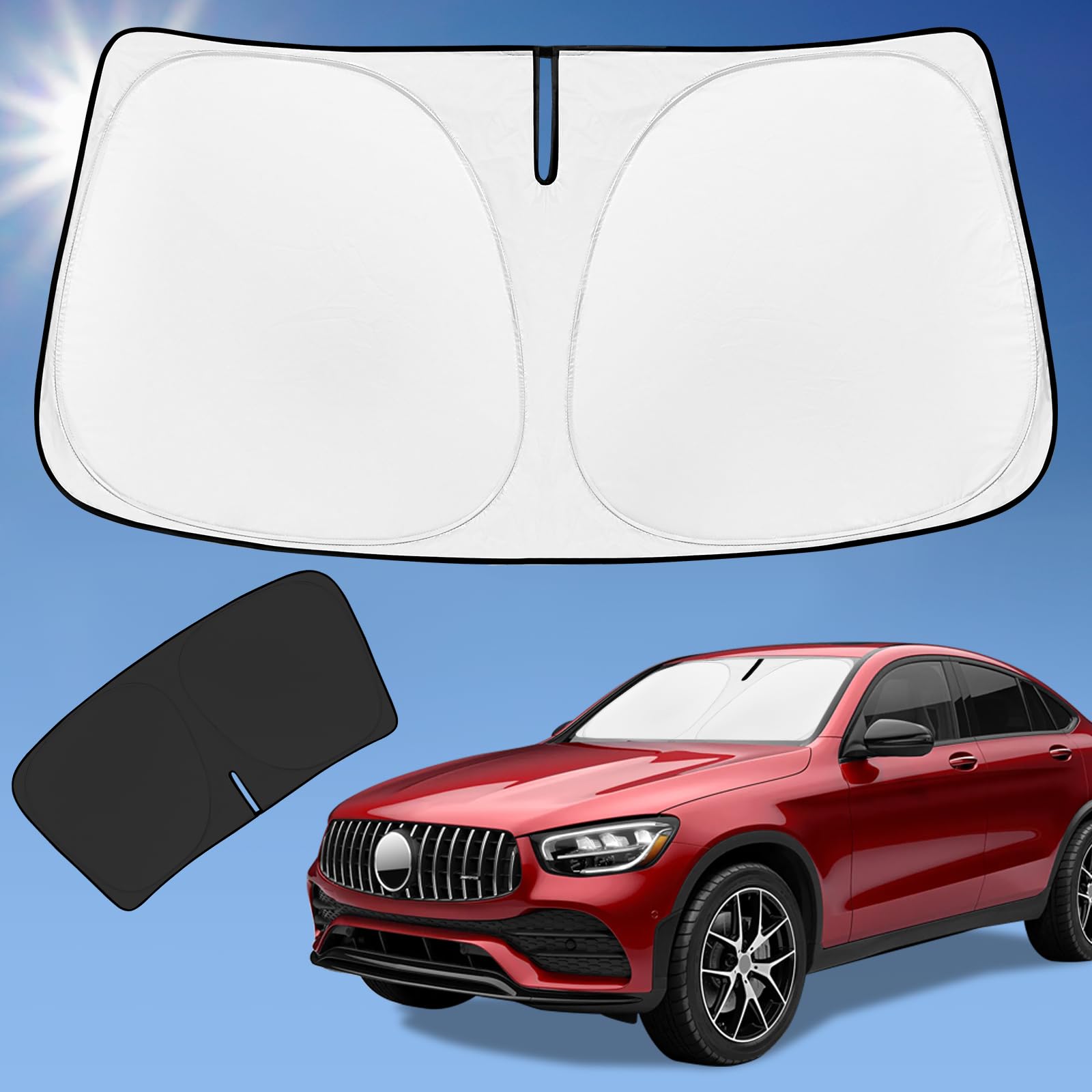 for 2016-2025 Mercedes-Benz GLC 300 Sun Shade Sunshade | Custom fit GLK Windshield Cover 4-Layer Front Window Shade Sun Visor 240T Foldable Shield Blocks UV Rays Cool Car Accessories